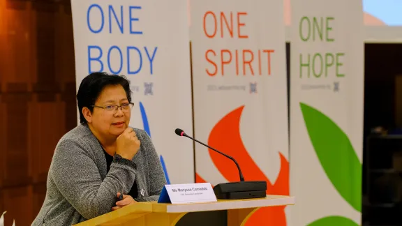 Maryssa Camaddo, LWF Assembly Coordinator, presents the upcoming Thirteenth LWF Assembly in Krakow 2023. Photo: LWF/A. Danielsson