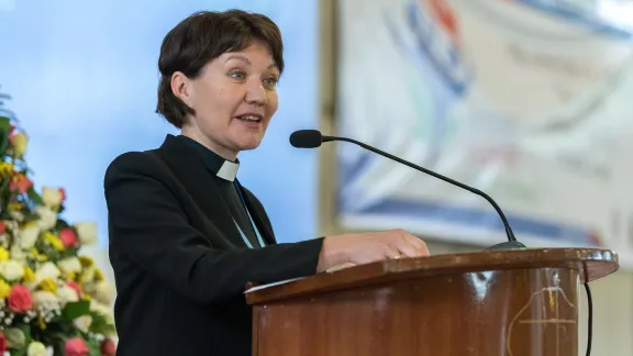 LWF general secretary Rev. Dr Anne Burghardt delivering her address, at the Africa pre-assembly. Photo: LWF/Albin Hillert