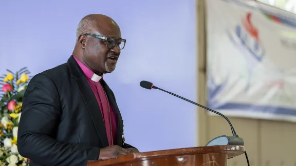 LWF president Archbishop Musa Panti Filibus addresses the Africa pre-assembly. Photo: LWF/Albin Hillert LWF president Archbishop Musa Panti Filibus addresses the Africa pre-assembly. Photo: LWF/Albin Hillert