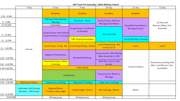 Youth pre-Assembly Schedule