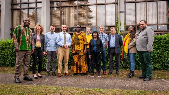The Assembly Reference Group met to prepare the study book for the Thirteenth Assembly. From left: Rev. Dr Jean Koulagna, Cameroon; Prof. Dr Claudia Jahnel, Germany; Rev. Szabolcs Nagy, Hungary; Rev. Dr Chad Rimmer, LWF; Rev. Dr Faith Lugazia, LWF; Rev. Dr Frank Zeeb, Institute for Ecumenical Research, Rev. Dr Nelavala G. Prasuna, India; Prof. Rev. Tore Johnson, Norway; Prof. Dr Dirk Lange, LWF; Rev. Danielle Dokman, Suriname; Prof. Dr Jerzy Sojka, Poland. Photo: LWF/S. Gallay The Assembly Reference Group met to prepare the study book for the Thirteenth Assembly. From left: Rev. Dr Jean Koulagna, Cameroon; Prof. Dr Claudia Jahnel, Germany; Rev. Szabolcs Nagy, Hungary; Rev. Dr Chad Rimmer, LWF; Rev. Dr Faith Lugazia, LWF; Rev. Dr Frank Zeeb, Institute for Ecumenical Research, Rev. Dr Nelavala G. Prasuna, India; Prof. Rev. Tore Johnson, Norway; Prof. Dr Dirk Lange, LWF; Rev. Danielle Dokman, Suriname; Prof. Dr Jerzy Sojka, Poland. Photo: LWF/S. Gallay